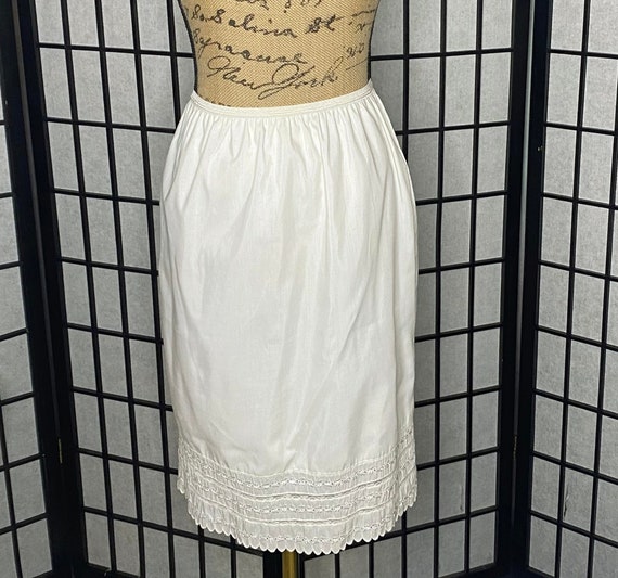 60's White Cotton Blend Half Slip with Eyelet Hem… - image 1