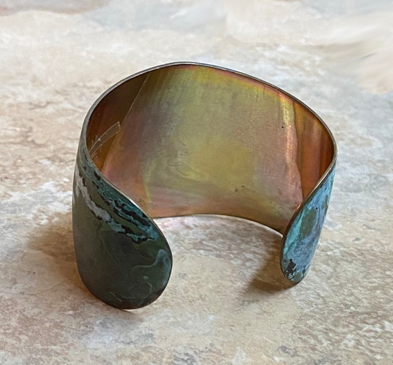 80's Wide Verdigris Patina Copper Cuff Bracelet - image 4