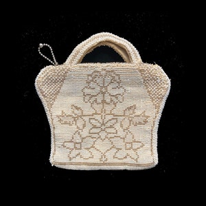 Vintage Perlen Tasche, Antike Perlen Tasche, Kleine Perlen Handtasche, 30er Jahre Tschechische Perlen Tasche, Weiße Perlen Abendtasche, Tasche Made in Czechoslovakia