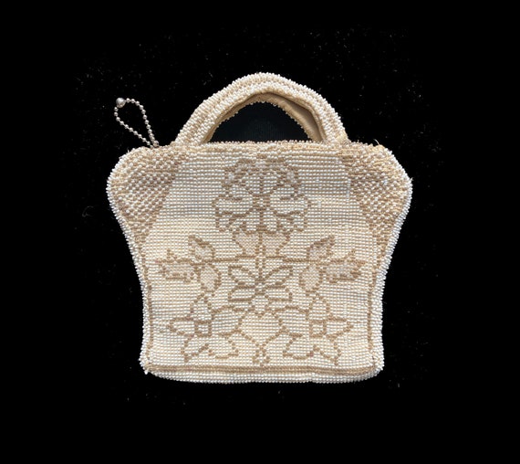 30's Small White Beaded Hand Bag, Made in Czechos… - image 1