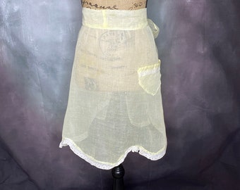 Vintage Apron, Half Apron, 70'as Apron, Organdy Apron, Organdy Half Apron, Lacy Apron, Yellow Half Apron, Yellow Organdy Apron, Unique Gift