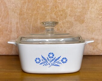 70's 80's Corning Ware Cornflower 1 1/2 Qt Casserole with Lid, Vintage Corning Cornflower 1 1/2 Qt Dish and Lid, Corning Ware A-1 1/2-B