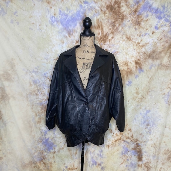 Vintage Women's Black Leather Jacket ,1980's, Ricardo Lenzi, One