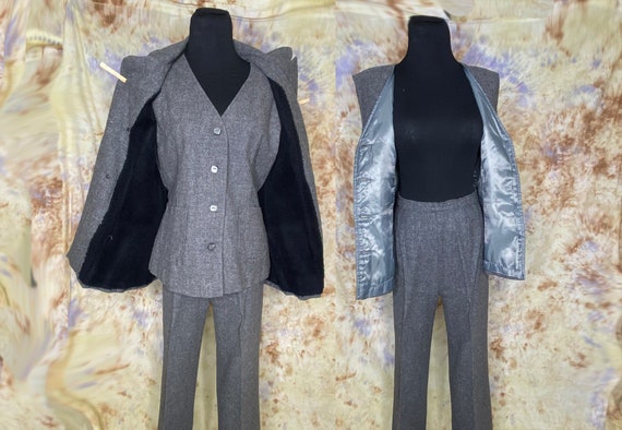 70’s Three Piece Gray Wool Pant Suit, Small - image 4