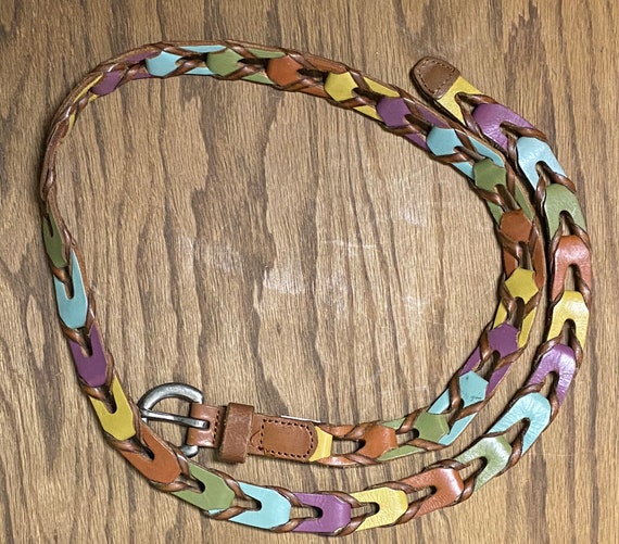 80's Vintage Leather Belt, Multicolor Woven Leath… - image 4