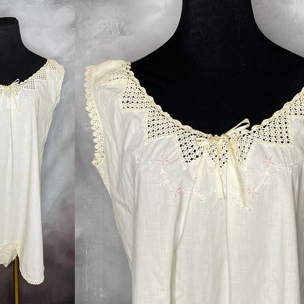 Victorian Edwardian White Cotton Nightgown, 1900's Button Crotch Romper, Button Crotch Chemise, Antique Romper Nightgown, Plus Size One Size