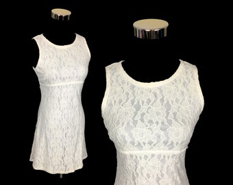 90's White Lace Mini Dress, Fitted Mini Dress, Sleeveless White Lace Dress, White Lace Prom Dress, Mini Lace Prom Dress, Size Small