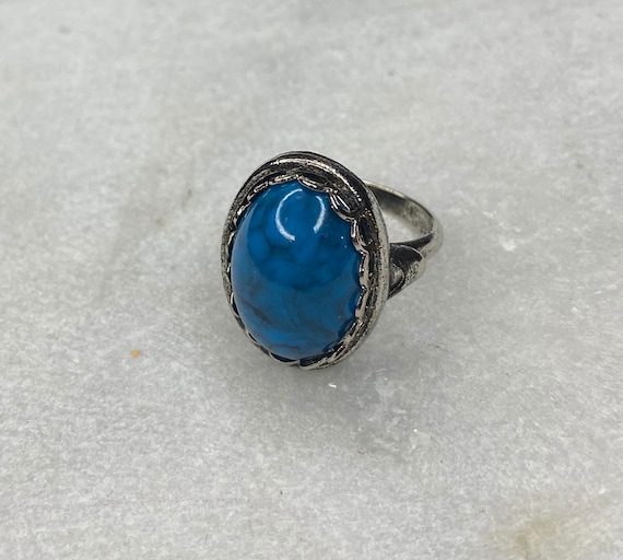 Vintage Ring, Vintage Lapis Lazuli Ring, Lapis Cabochon Ring,  Vintage Lapis Cabochon Ring, Adjustable Ring, Lapis Silver Ring, Oval Ring