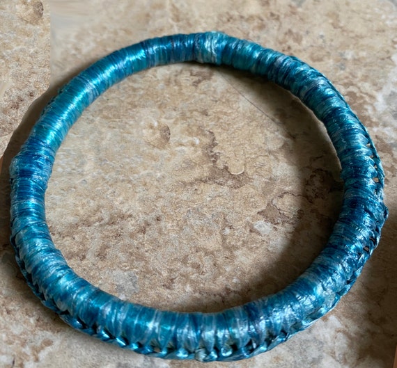 80's Turquoise Wicker Stacking Bangles - image 5