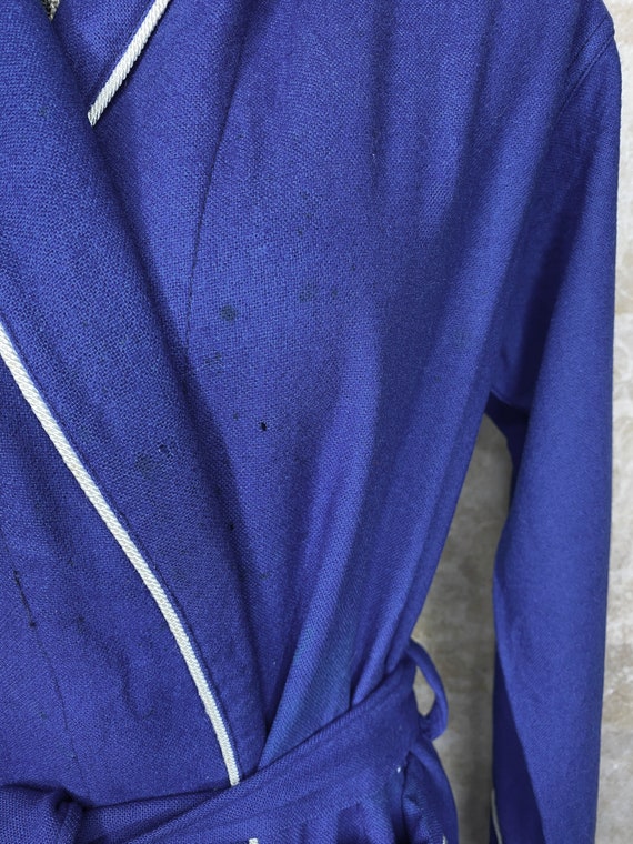 50's/60's Royal Blue Wool Robe, Medium - image 6