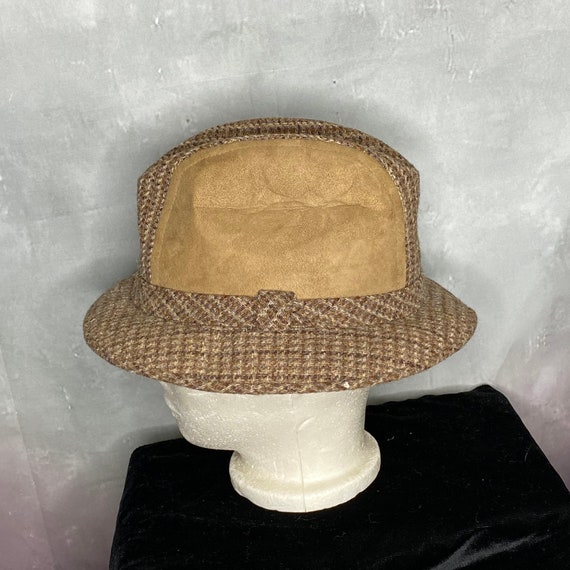 80's Men's Brown Wool Tweed and Suede Bucket Hat - image 4