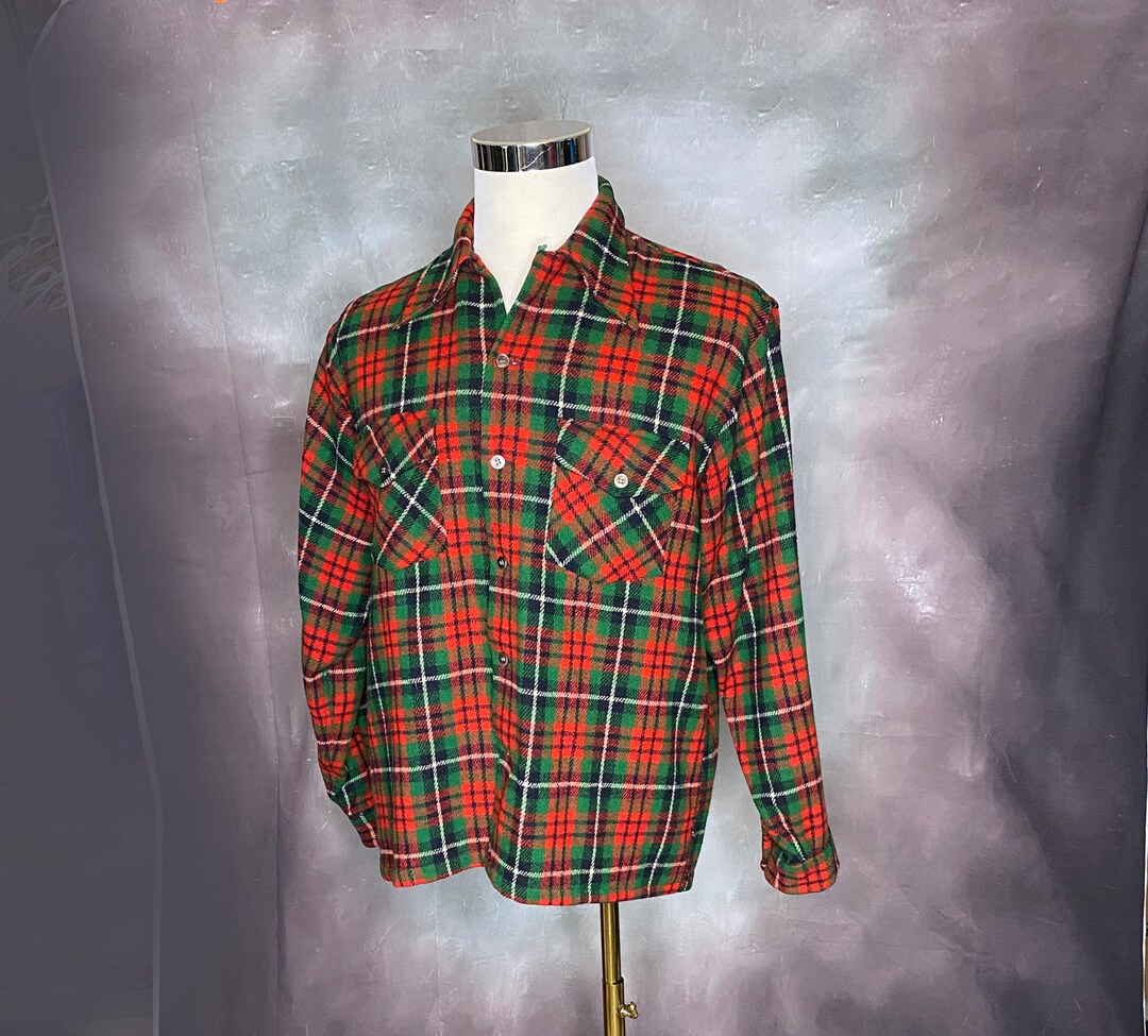 Printed Plaid Woolen Shirt Men
