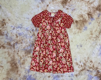 Vintage Size 8 Girl's Dress, Girls Laura Ashley Dress, Girls Red Calico Dress, Laura Ashley Mother & Child Dress, Girls Short Sleeve Dress