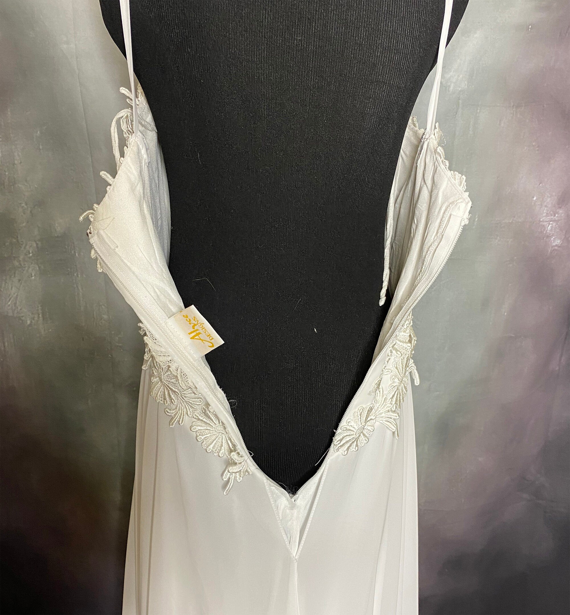 Vintage White Gown Wedding Prom Full Length Spaghetti Etsy