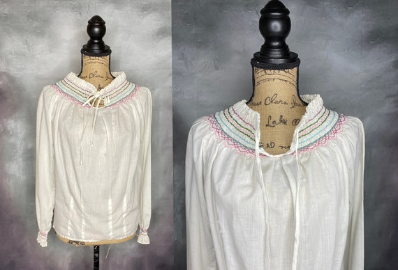 Vintage Peasant Top, Blouse, Hippie, Boho, White C