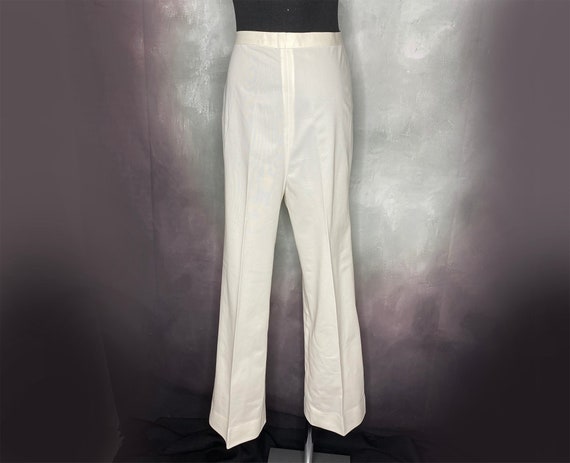 70's Women's High Waist White Polyester Pants, Fl… - image 1