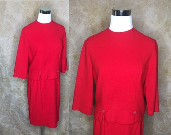 60er Jahre Damen Zweiteiler Set, Vintage Rock Set, 60er Set, zweiteiliges Kleid, Vintage rotes Rock Set, Größe S