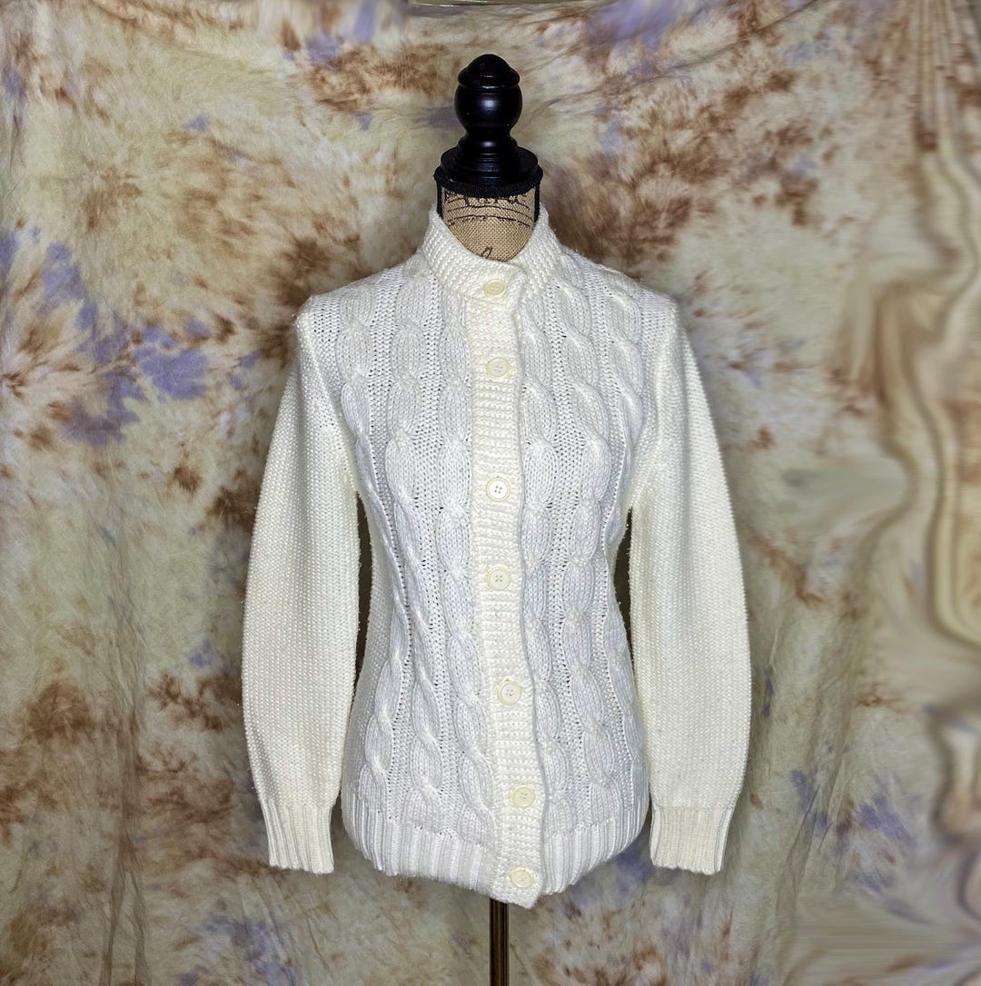 70's〜 Sears Acryl Knit Cardigan Women's Vintage 70's Sears White Wintuk Acrylic Knit Shawl