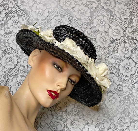 Womens Vintage Hat, 60's, Brimmed, Black Cello, W… - image 2