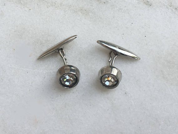 50's Cuff Links, Vintage Cuff Links, Whale Back Cuff Links, Rhinestone Cuff Links, Chain Cuff Links, Vintage Rhinestone Cuff Links,