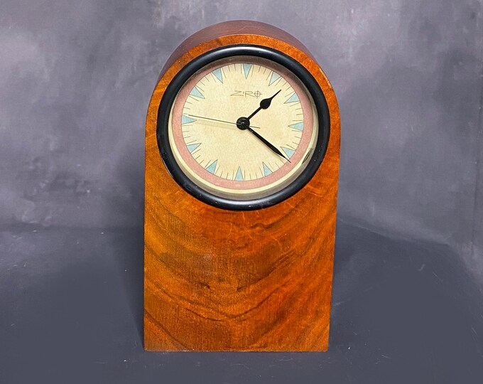 Vintage Ziro Clock, Mantle Clock, Desk Clock, Cherry Wood, Quartz Movement, Battery Operated