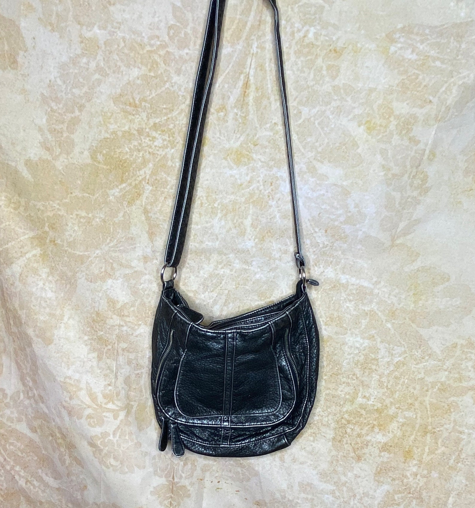 Vintage Shoulder Bag Black Leather Weathered Adjustable Etsy