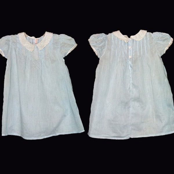 Vintage Baby Dress, Toddler Dress, Cotton, Blue, 1950's, 12 months, 2 T, FREE US Shipping