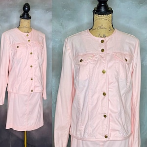 90's Pendleton Pink Denim Skirt Suit, Pink Jean Skirt and Jacket Set,Pink Suit, Pink Denim Top and Skirt, Pendleton Suit, Size Medium/Large
