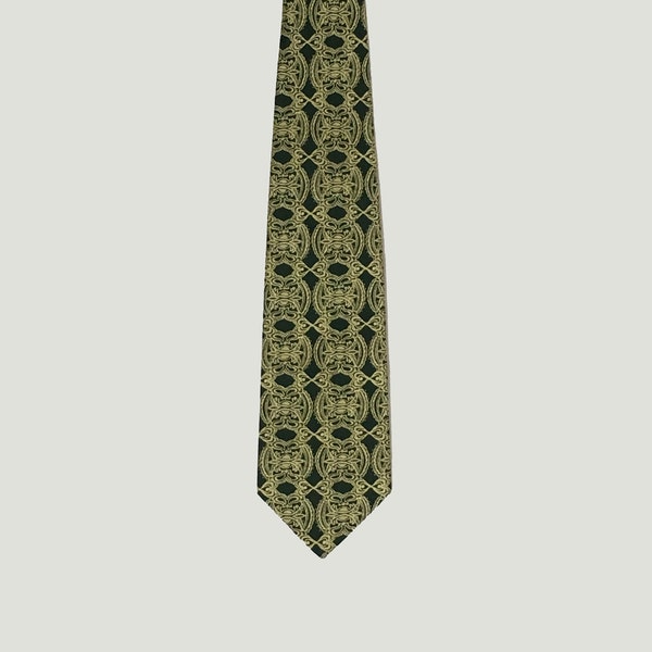 70's Vintage Tie, 1970's Wide Mod Tie, Green Polyester Wide Tie, Disco Tie, Green Gold Print Tie, Green Print Tie, Trevira Necktie