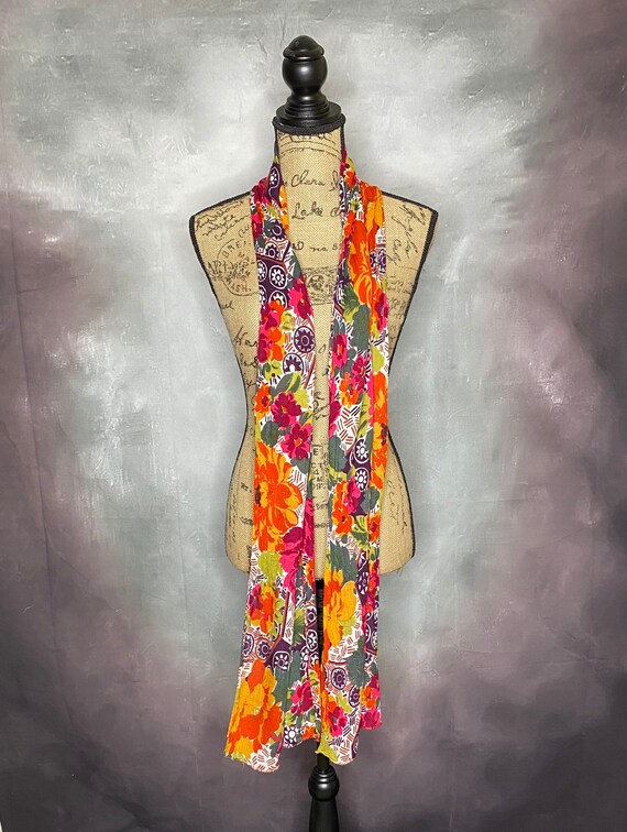 80's Oblong Bright Floral Print Scarf - image 2