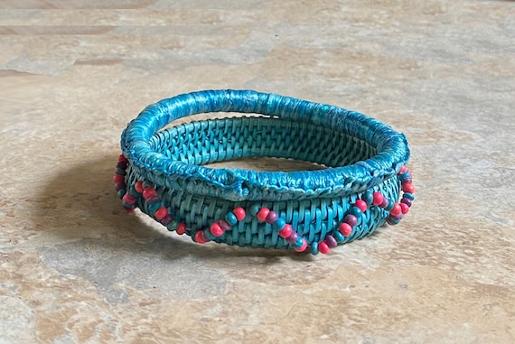 80's Turquoise Wicker Stacking Bangles - image 2
