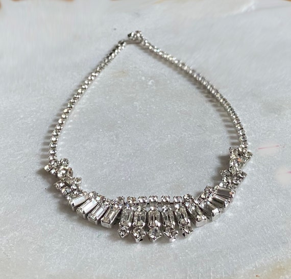 50's Rhinestone Bib Necklace, Choker - image 3