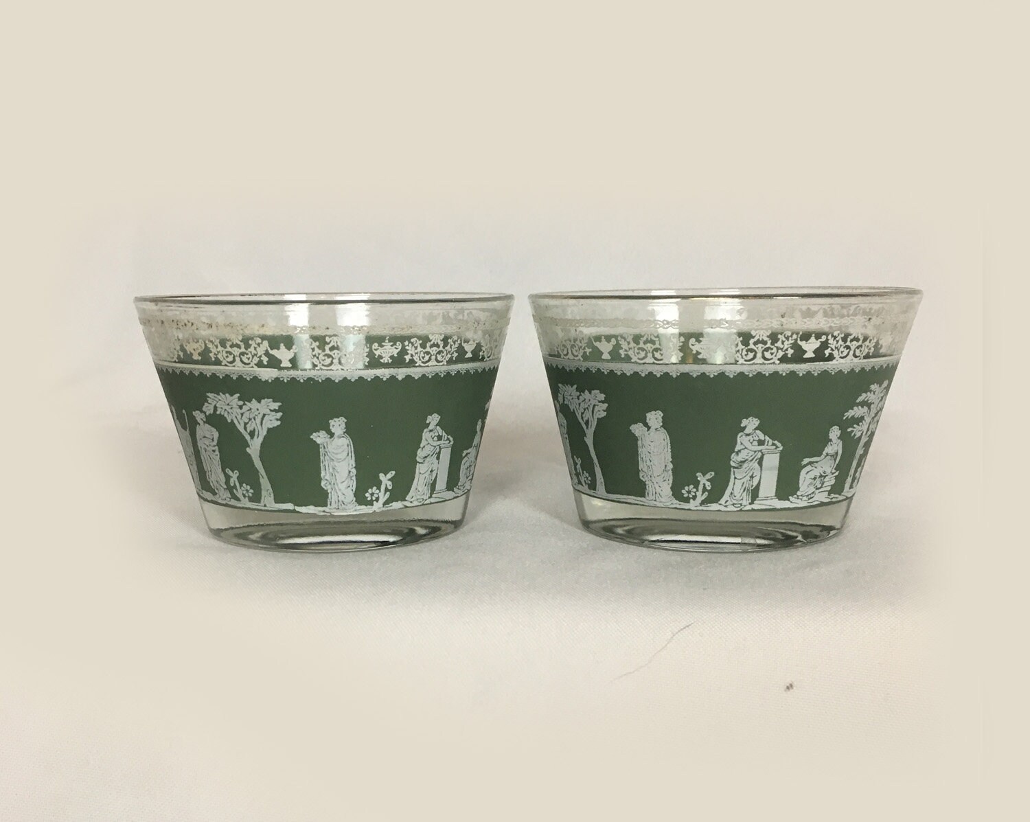 Vintage Green Wedgwood Dessert Glasses, 50s Wedgwood Neoclassical Fruit Glasses, Set of two Green Wedgwood Glasses, Wedgwood Rocks Glasses
