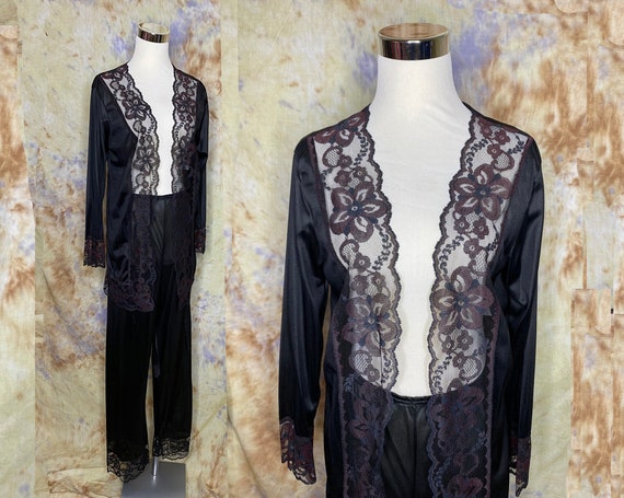 Gorgeous Vintage 80s Designer Sheer Nylon Lace Bodice Negligee