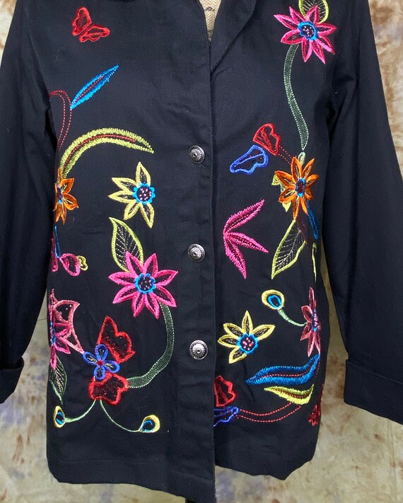 90's Women's Black Cotton Jacket with Neon Embroi… - image 5
