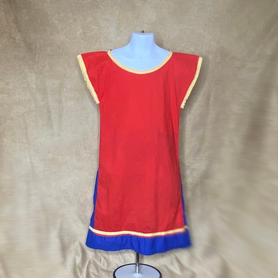 30's/40's Girl's Cotton Cap Sleeve Dress in Red a… - image 1