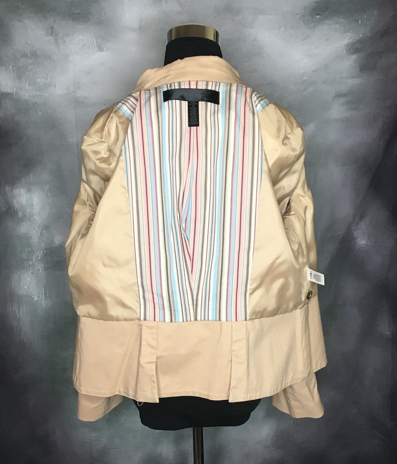 Epaulets Militrary Style Chest Pockets Vintage Khaki Jean Jacket 1990/'s Luxury is a State of Mind Medium Banded Waist Apostrophe