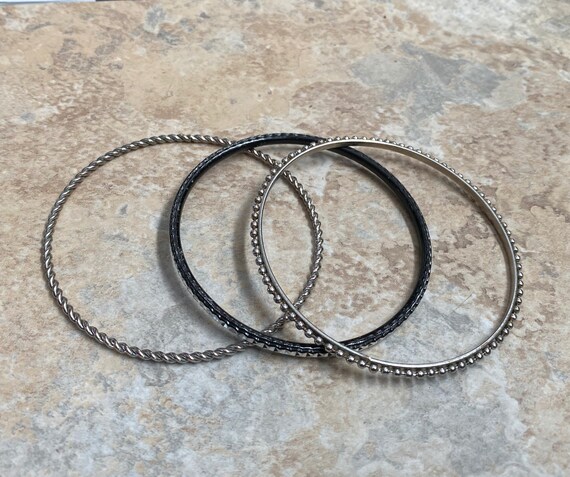80's Stacking Silver Bangle Bracelets, Twist, Mar… - image 2