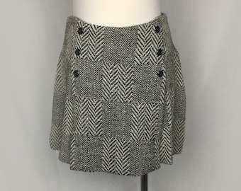 Minigonna vintage in lana, culotte in lana, gonna in lana patchwork, gonna in tweed a spina di pesce, culotte anni '70, gonna-pantalone vintage, minigonna anni '70, taglia piccola