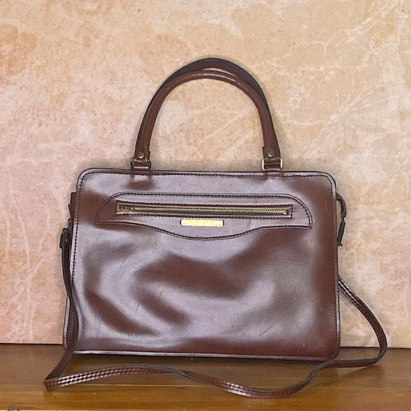 60's Vintage Two Way Convertible Leather bag, Brown Leather Convertible Bag, Brown Leather Handbag, Brown Leather Shoulder Bag