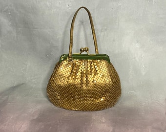 70er Whiting and Davis Gold Mesh Handtasche/Abendtasche