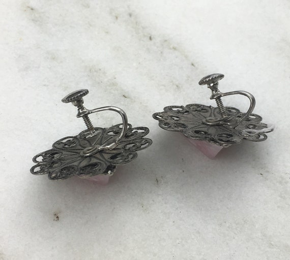 80's Vintage Pink Stone Screw Back Earrings, Pink… - image 4
