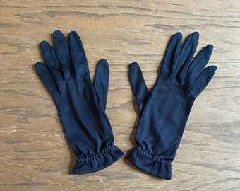 Gants Vintage Femme En Nylon Noir - Taille M - Style Années 50/60 - Occasion