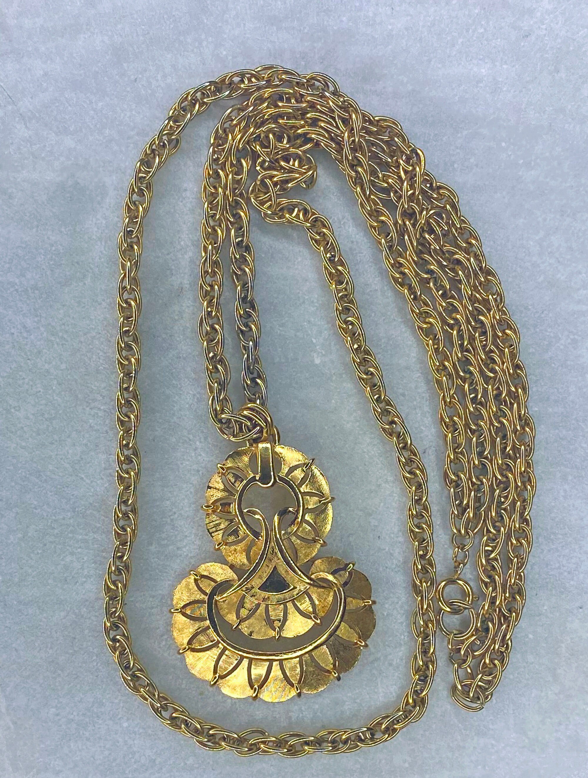 80's Double Strand Chain Gold Tone Pendant Necklace - Etsy