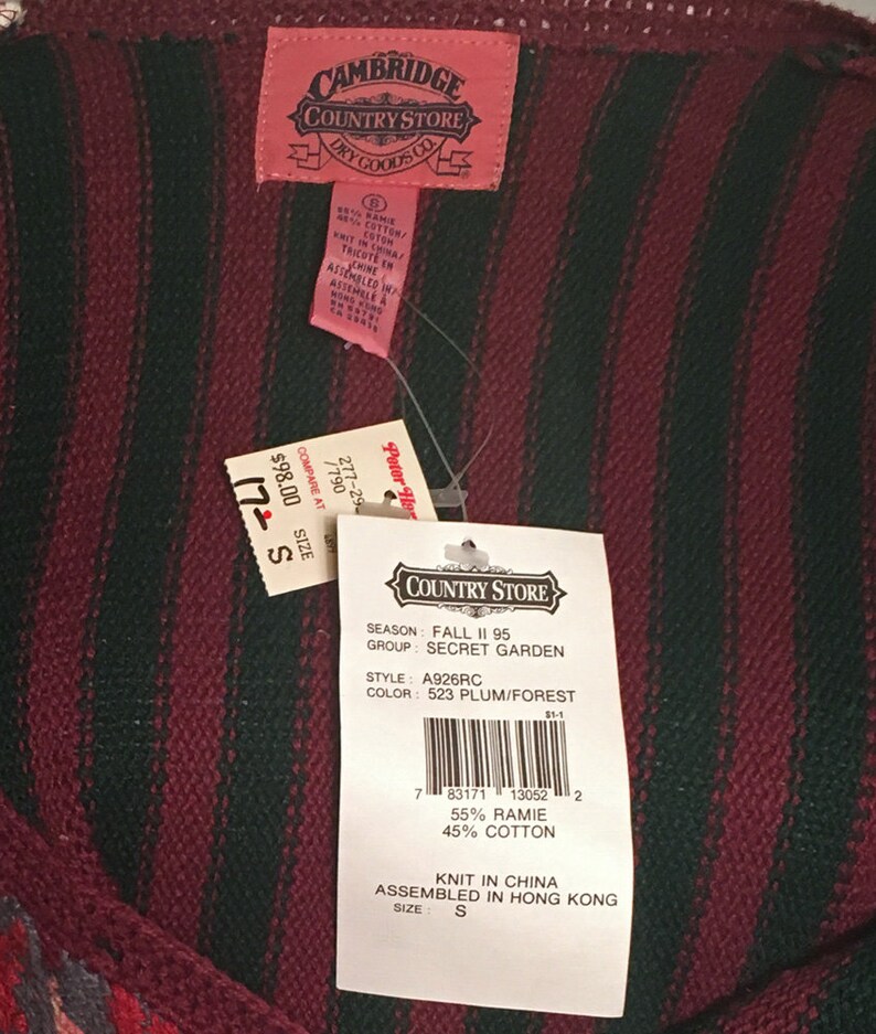Cambridge Country Store Stripes Multicolor New Old Stock Small Vintage Women/'s Sweater Vest 1990/'s Ramie Cotton Floral