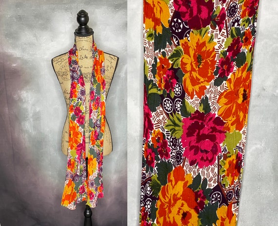 80's Oblong Bright Floral Print Scarf - image 1