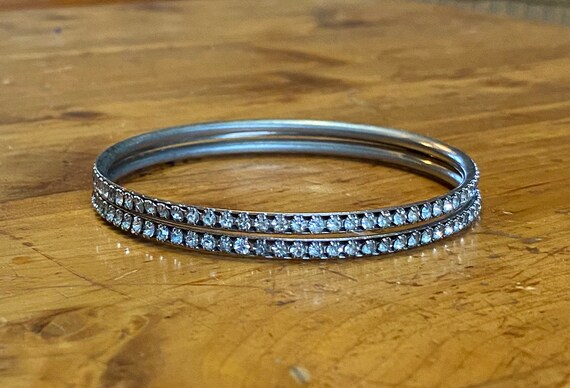 80's Pair of Stacking Rhinestone Bangles - image 2