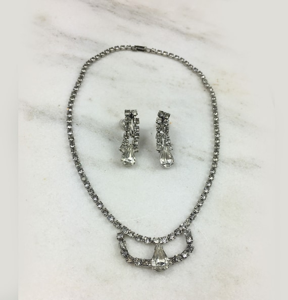 Vintage Rhinestone Necklace and Earring Set, Parur