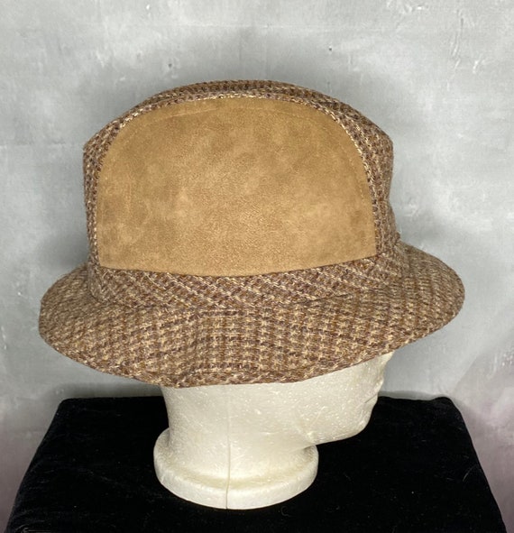 80's Men's Brown Wool Tweed and Suede Bucket Hat - image 3