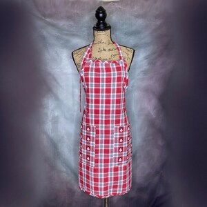 Vintage Apron, Bib Apron, Christmas Apron, Snowman Apron, Red Plaid Apron, Christmas Bib Apron, Holiday Apron, Bakers Apron, Butchers Apron